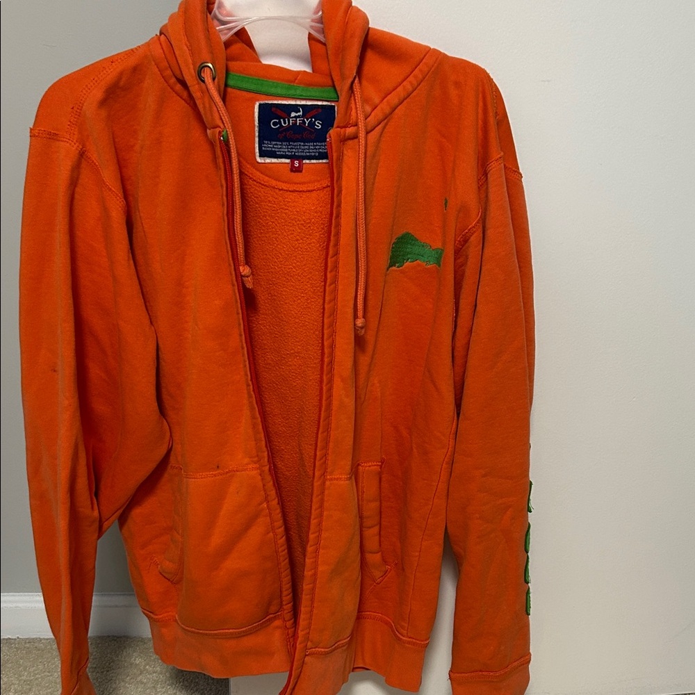 Cuffy's Orange Hoodie with Green Logo